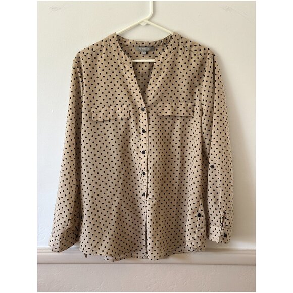NY Collection Tops - NY Collection Women’s Size L Button Down Tan Career Blouse Roll Tab Sleeves